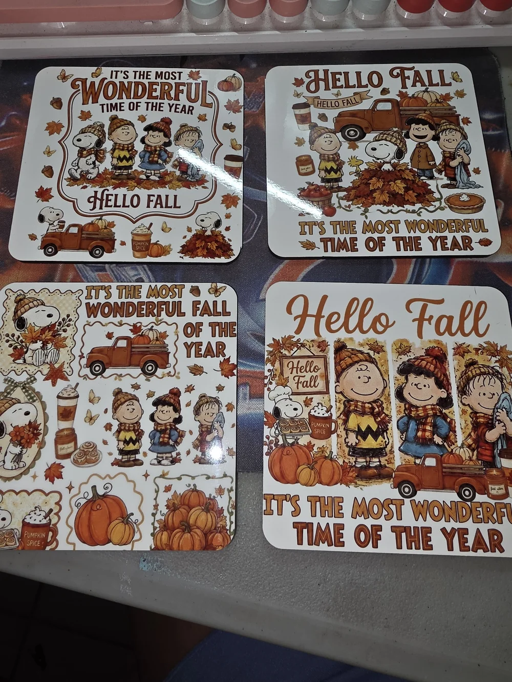 Peanuts Hello Fall Coaster Set - Orange, Brown, Cream
